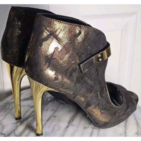 Fergie Remix Peep Toe Dress Pump Bronz Metallic Camouflage Hook Loop US 7.5M - Picture 4 of 10